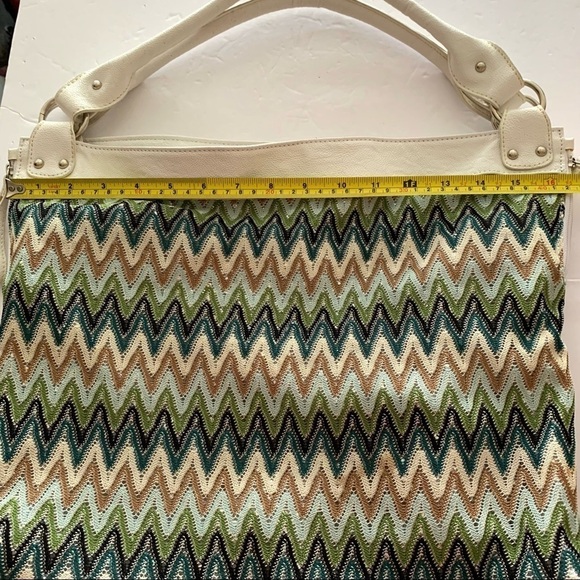 Vintage Y2K Slouchy Fabric Chevron Shoulder Bag Purse Festival Beach Tote Retro - Picture 6 of 7